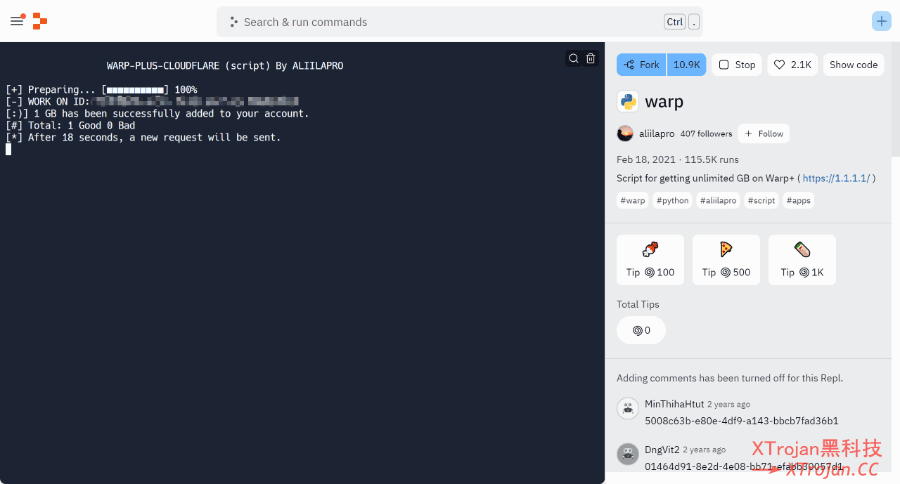 使用Replit在线平台，获取WARP+的流量- Xulala